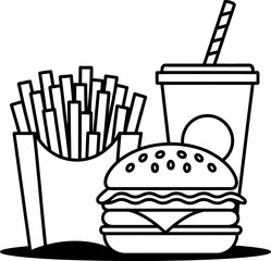 Fast Food Illustration with Hamburger, Fries, and Drink