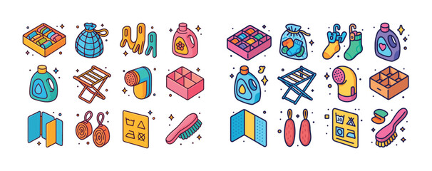 Obraz premium Colorful laundry items and accessories in whimsical cartoon styl