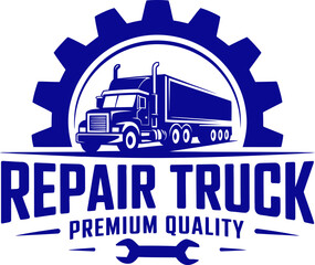 Truck Repair Logo with Gear and Wrench, Premium Quality Service