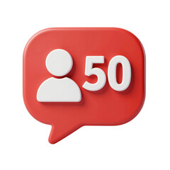 Fototapeta premium Red speech bubble with person icon and number 50.