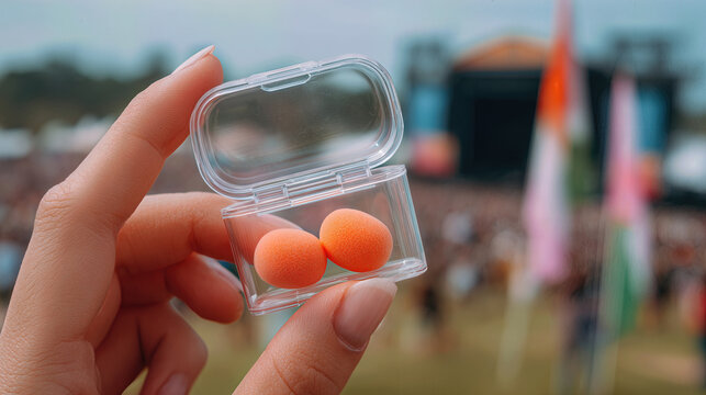 Festival Crowd Enjoying Music with Protective Earplugs in