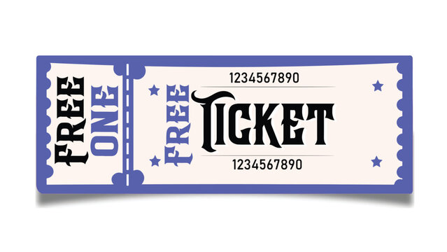Blue FREE TICKET with Perforated Edges, Stars, and Serial Number for Promotional Admission