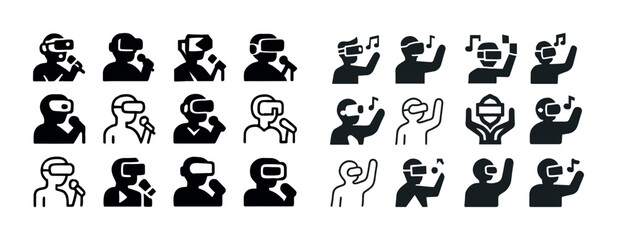 Silhouette set of people engaged in virtual reality and music ac