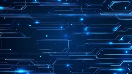 Glowing blue digital circuit lines moving across a dark technical background. Perfect for motherboard and data processing concepts - Powered by Adobe