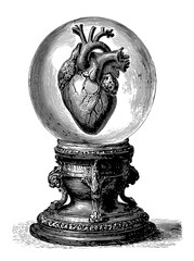 vintage glass globe with a hearth, 19th illustration isolated on white background