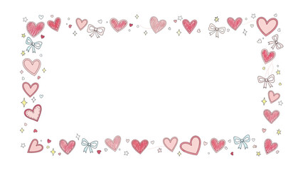 Frame of affection: A lovely, delicate frame adorned with hearts and bows. The borders create a sense of romance and warmth. Perfect for showcasing images, messages, and memories. 