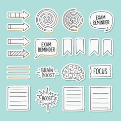 Hand drawn sticky notes and speech bubbles with motivational words and symbols