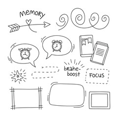 Hand drawn doodles and sketches representing ideas memory and focus