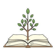 Tree growing out of an open book symbolizing knowledge and growth
