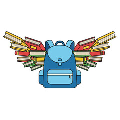 Blue backpack with wings made of books symbolizing education and learning