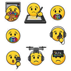 Creative emojis representing digital art music technology and coding