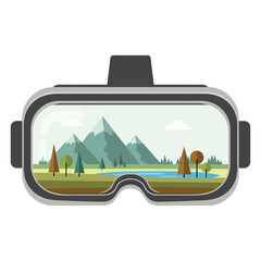 Virtual reality headset with mountain landscape illustration