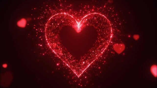 Glowing Red Heart Particles on Dark Romantic Background AIFootage Loop

