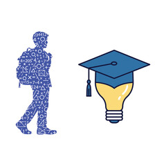 Student path to knowledge and graduation illustration