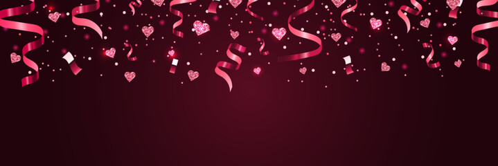 Pink Glitter Heart Confetti, Ribbon, Streamer Banner