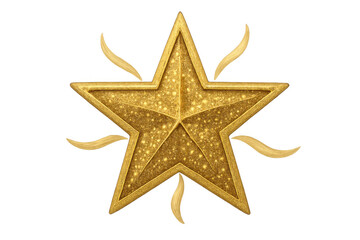 Obraz premium Golden glitter star with shimmering elements, representing achievement, success, and celebration, provided on a transparent background