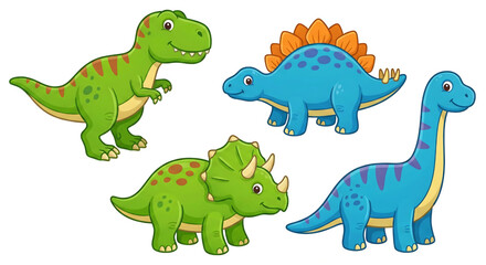 Cute Cartoon Dinosaurs Vector Set Illustration
