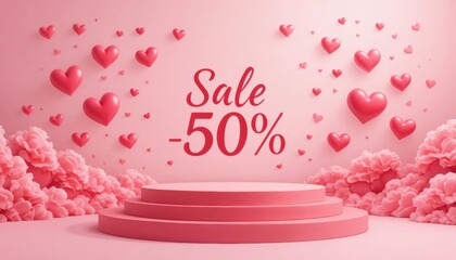 Hearts and flowers design for product sale event with discount promotion Generative AI