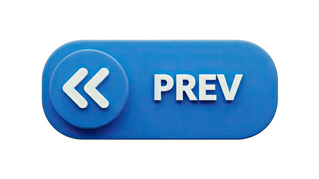 Blue Prev Button with Arrows on White Background