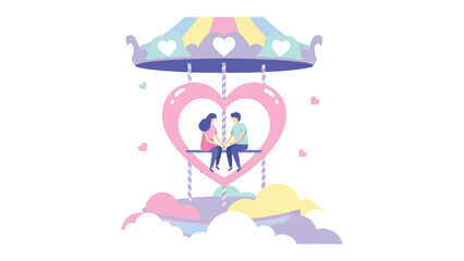 Romantic Carousel Ride: A tender moment captured as a couple shares a romantic ride on a heart-shaped carousel, soaring through clouds, a symbol of their loving relationship. 