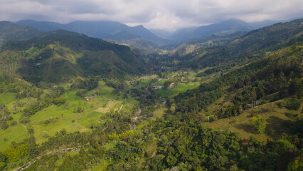 Obraz premium Aerial View of Coffee Plantations and Green Forests in Salento, Colombia