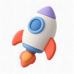 3D Cartoon Rocket Launching. Cute Spaceship Icon for Startup, Business Growth, Technology Innovation, and Project Success. Isolated on White Background.