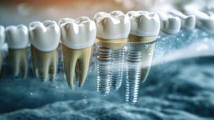 Dental implants on a chart symbolize their importance in dental health and market growth.