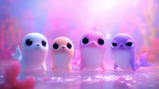 Adorable baby sea creatures in a magical underwater world, radiating innocence and wonder.