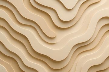 Abstract 3D Wavy Layered Paper Cutout Background in Neutral Beige Tones
