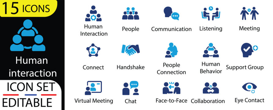 Human interaction and collaboration solid vector icons for business.interaction, collaboration, communication, teamwork, connection,icon, vector, set, solid and more.Solid vector icon set collection. 