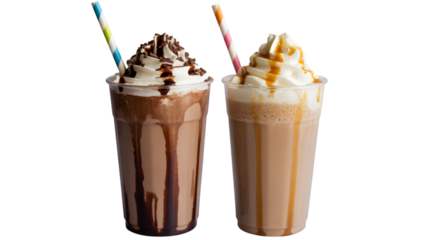 Delicious Milkshakes with Toppings and Straws Ready to Enjoy