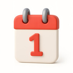 3D Render of a Cute Cartoon Calendar Icon Showing Number One. First Day of the Month, New Beginning, or Important Date Concept.