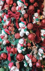 Whimsical Christmas Tree Decorated with White Teddy Bears, Red Ornaments, and Velvet Bows