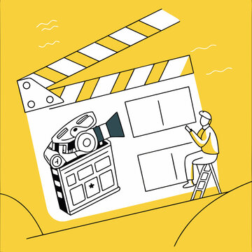 Action movie clapboard and director chair vector sign illustration