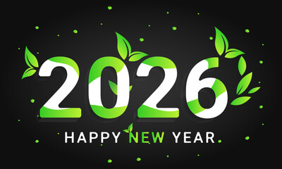 2026 Happy New Year Green Vector Background. Creative Calendar & Brochure Cover Design Template
