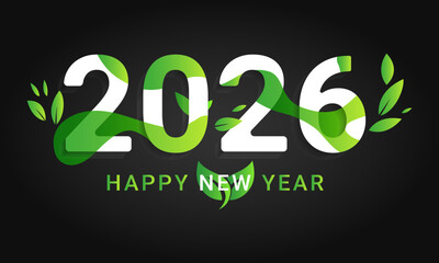 2026 Happy New Year Congrats Concept. Natural Green Leaf Logotype Design