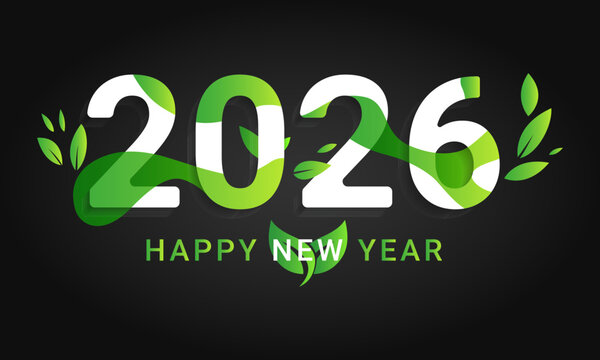 2026 Happy New Year Congrats Concept. Natural Green Leaf Logotype Design