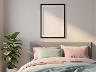 mockup wall art modern bedroom with bed