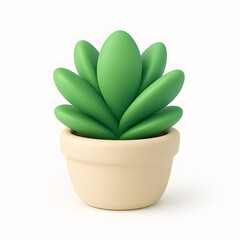 Cute 3D Rendered Succulent Plant in a Beige Pot on a Clean White Background. Stylized Green Houseplant Illustration for Nature, Home Decor, and Digital Design.