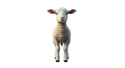 A Young Lamb Stands Front Facing White Background.