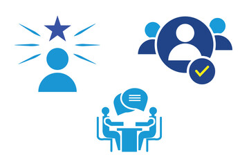 job interview icon set collection in solid glyph dual color style. pack contain confidence, candidate and dialogue icon.