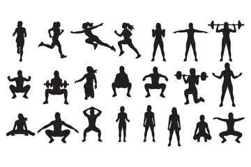 Fitness Silhouette Bundle Male & Female Workout Gym Yoga Exercise Vector Set