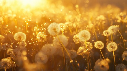 Dewy Dandelion Fluff in Golden Light