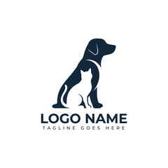 Modern dog logo design template with elegant dark blue silhouette and clean typography