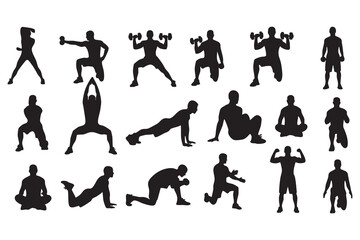 Fitness Silhouette Bundle Male & Female Workout Gym Yoga Exercise Vector Set