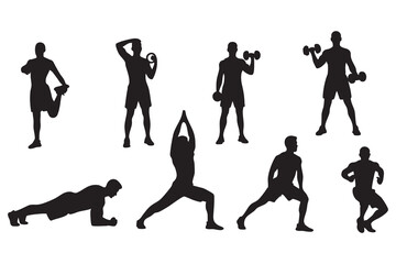 Fitness Silhouette Bundle Male & Female Workout Gym Yoga Exercise Vector Set