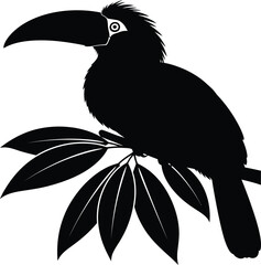 Fototapeta premium Toucan perched on tree branch silhouette illustration