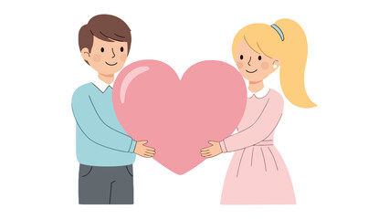 Everlasting Love: A cheerful pair, hand in hand, delicately presents a heart, symbolizing the profound depths of affection and everlasting bonds.