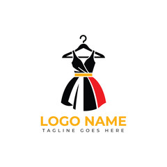 Fashion dress logo template with hanger and colorful skirt design