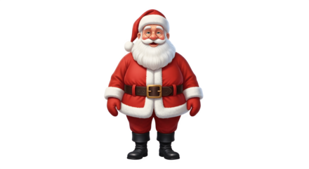 Cheerful Santa Claus character standing in traditional red suit.
